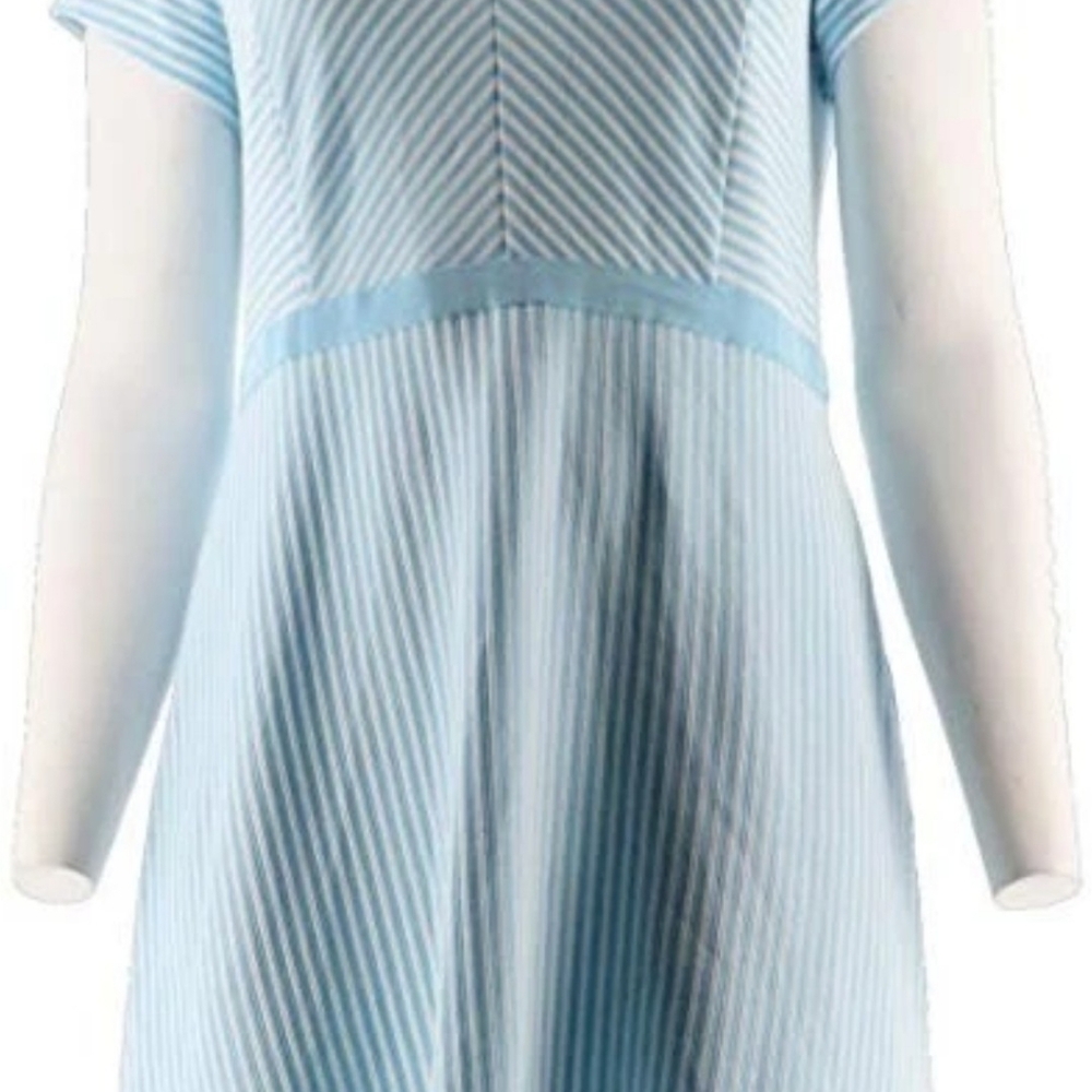 Isaac Mizrahi Striped Short Slv Fit Flare Knit Dress Sky Blue 1X NEW A289615 QVC